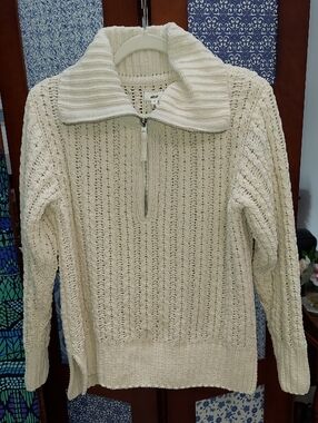 Aerie Sweater, Size XXS, Cable Knit, Cream, 3/4 Zip, Cowl Neck